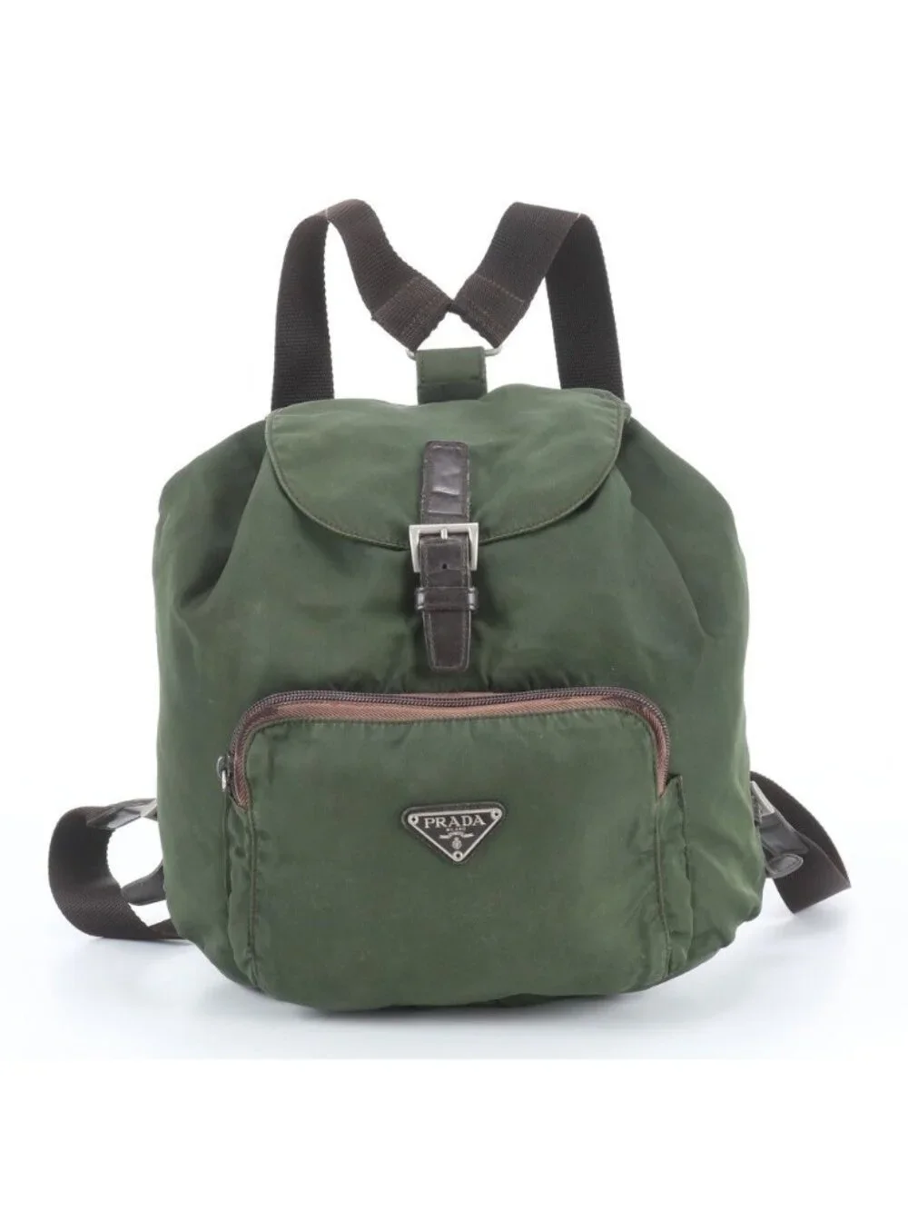 Prada Tessuto Nylon Triangle Logo Leather Backpack
